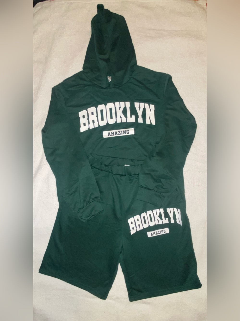 SHEIN Green "Brooklyn" Kids Hoodie & Shorts Set